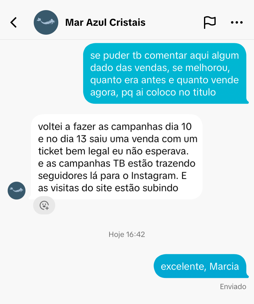 Cliente Mar Azul Cristais — vendas e visitas subindo