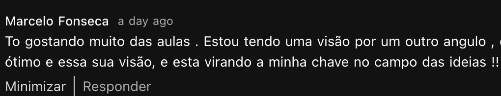 Comentário de aluno sobre as aulas