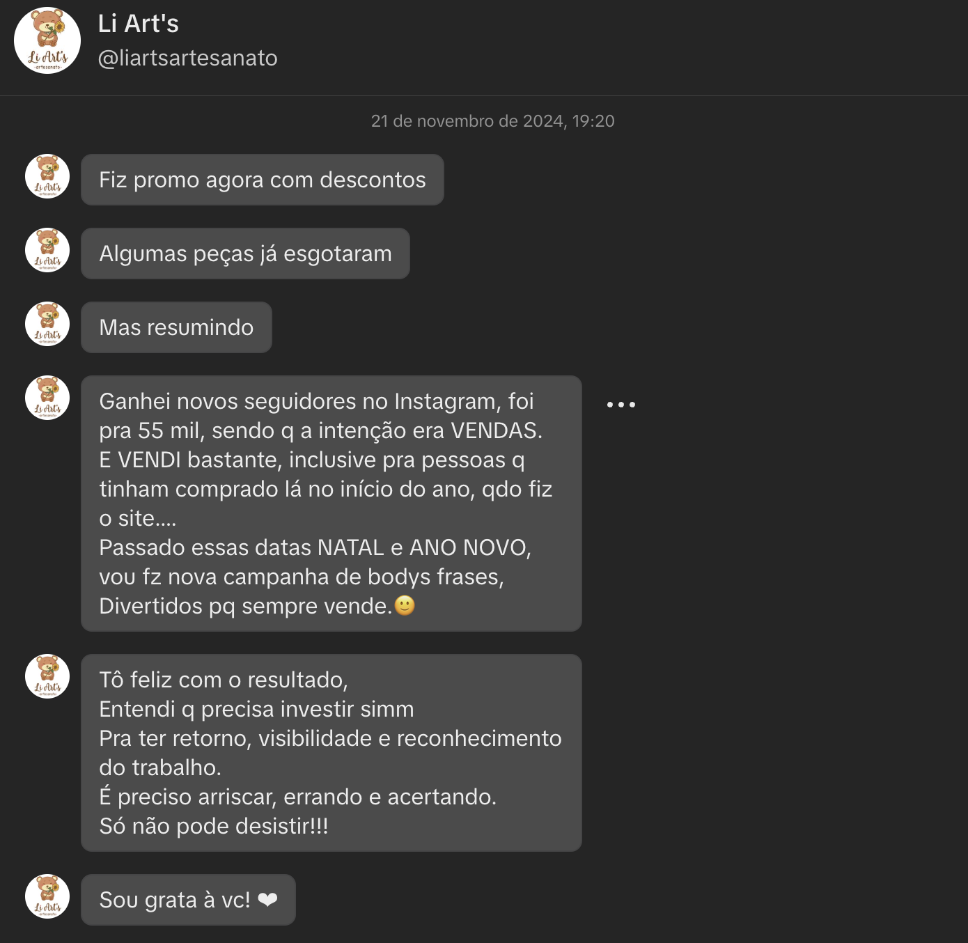 Aluna Li Art's — peças esgotadas